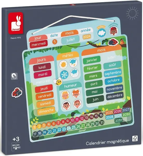 Calendar magnetic pentru copii Janod - 71 piese (în franceză)