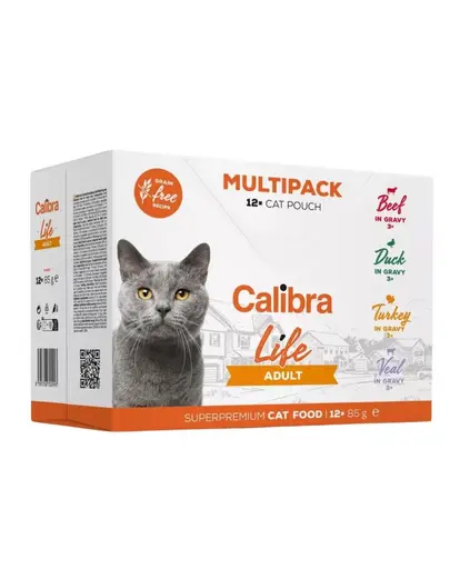 CALIBRA Cat Life Pouch Adult Multipack in gravy 12x85 g plicuri in sos pentru pisici, 4 arome