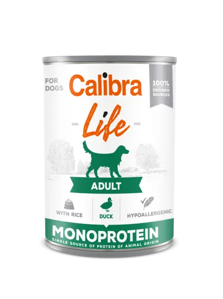 Calibra Dog Life Adult Duck with Rice 400 g, conserva