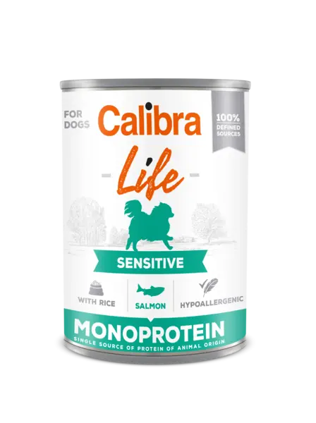 Calibra Dog Life Sensitive Salmon with Rice 400 g, conserva