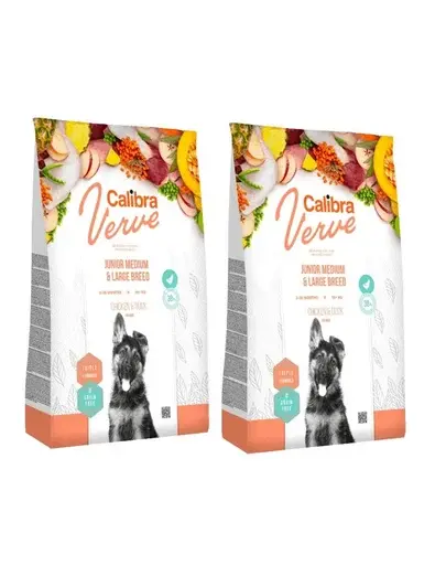 CALIBRA Dog Verve GF Junior Medium Large Chicken&Duck hrana uscata fara cereale pentru caini juniori de talie medie/mare 24 kg (2 x 12 kg)