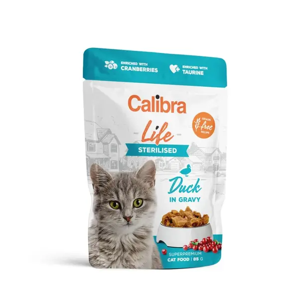 CALIBRA Life Sterilised, Rață, plic hrană umedă fără cereale pisici sterilizate, (în sos), 85g