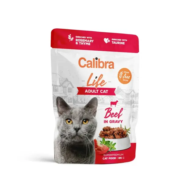 CALIBRA Life, Vită, plic hrană umedă fără cereale pisici, (în sos), 85g