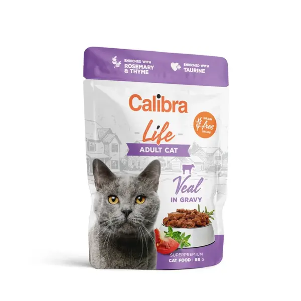 CALIBRA Life, Vițel, plic hrană umedă fără cereale pisici, (în sos), 85g