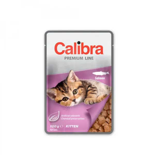 CALIBRA Premium Line Kitten, Somon, plic hrană umedă pisici junior, (în suc propriu), 100g