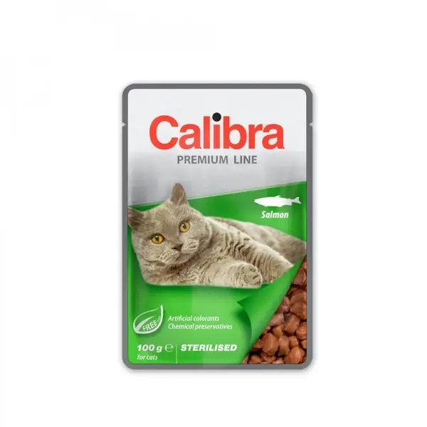 CALIBRA Premium Line Sterilised, Somon, plic hrană umedă pisici sterilizate, (în suc propriu), 100g