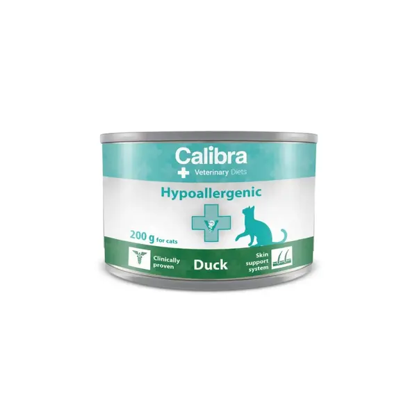 CALIBRA Veterinary Diets Hypoallergenic Duck, Rață, dietă veterinară, conservă hrană umedă monoproteică pisici, alergii, (pate), 200g