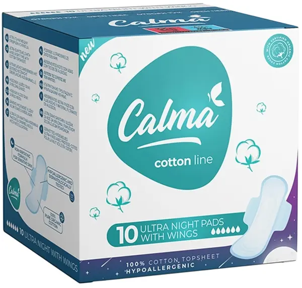 Calma Absorbante de noapte pentru femei, cu aripioare, 10 buc