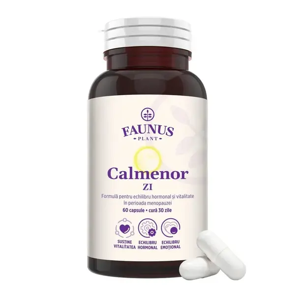 Calmenor Zi – Formulă naturală cu plante, vitamine și minerale pentru vitalitate, claritate mentală și confort în menopauză. Flacon 60 Capsule