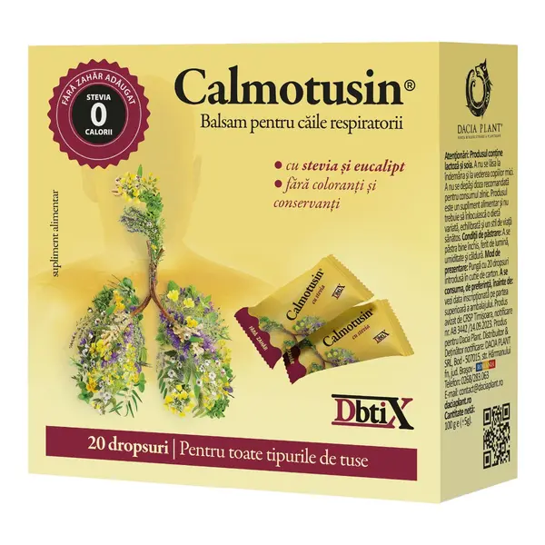 Calmotusin cu stevia Dbtix, 20 dropsuri, Dacia Plant