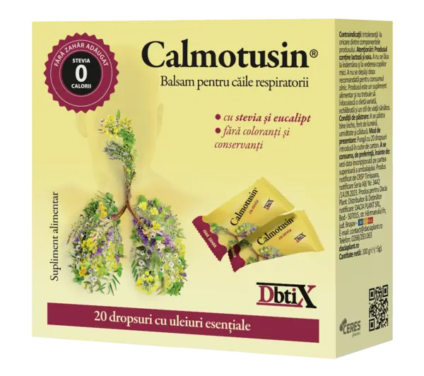 Calmotusin cu stevia Dbtix, 20 dropsuri, Dacia Plant