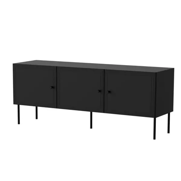 Cama MEBLE Comoda Cama Meble RTV, set Palazzo, 3 usi, 3 polite, 151x40x60 cm, Negru mat
