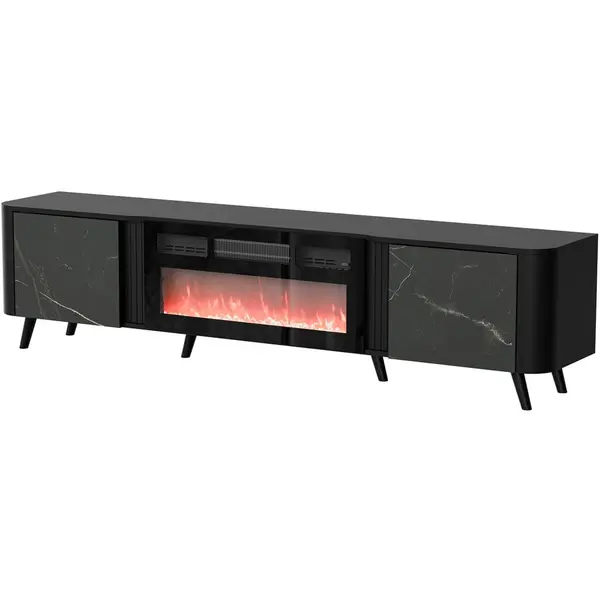 Cama MEBLE Comoda Cama Meble RTV Volare, 200x39x49 cm, PAL-MDF, cu semineu electric, Negru San Sebastian