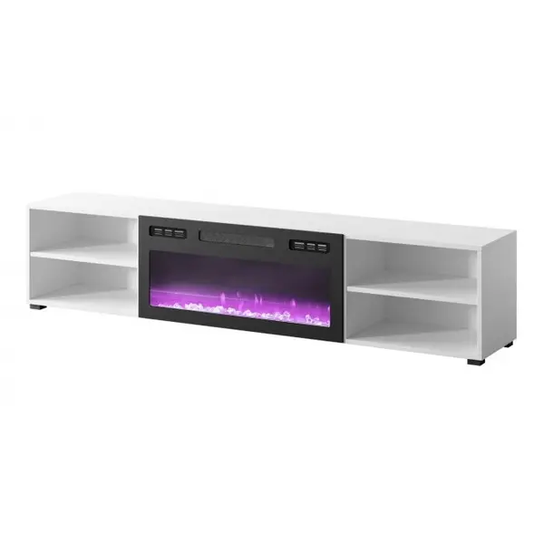 Cama MEBLE Comoda cu semineu electric, Cama Meble, PAL, 180x33x39cm, Alb-Negru