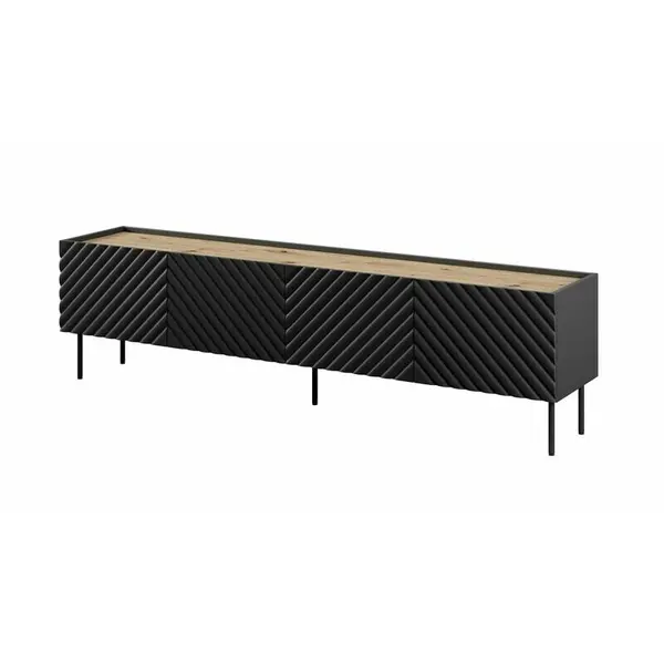 Cama MEBLE Comoda TV 4D Onda 200x40x35-54, Negru-Stejar (pe picioare sau montata pe perete)