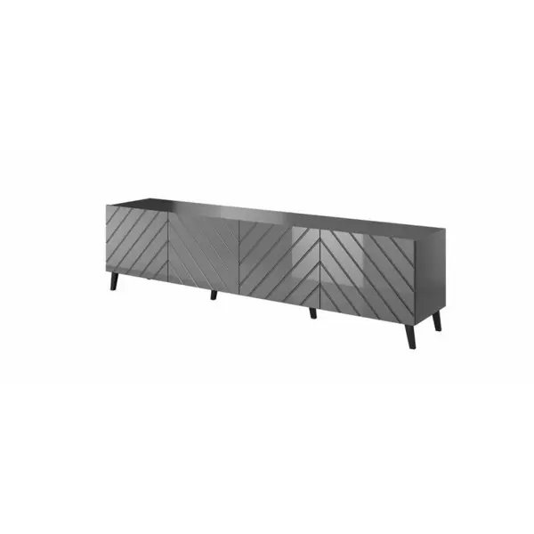 Cama MEBLE Comoda TV Cama Meble Abeto, 200x42x52, PAL-MDF, Gri lucios