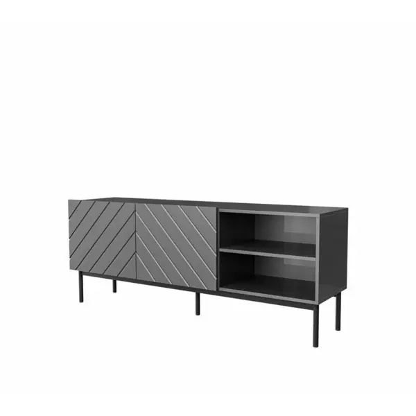 Cama MEBLE Comoda TV Cama Meble Abeto pe cadru din otel Negru, 150x42x60 cm, PAL-MDF, Gri lucios