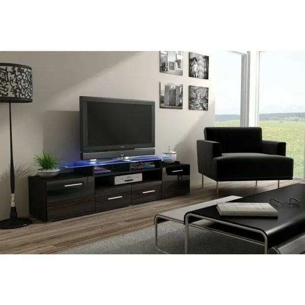 Cama MEBLE Comoda TV Cama Meble Evora 200, Wenge-Negru lucios