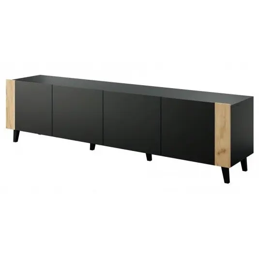 Cama MEBLE Comoda TV Cama Meble Faro, fara manere, 200x42x52cm, Negru mat-Stejar