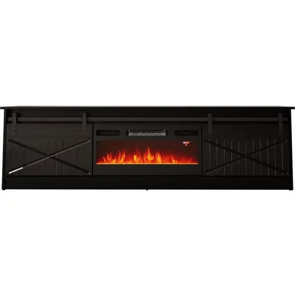Cama MEBLE Comoda TV, Cama Meble Granero, PAL-MDF, 35x56.7x200cm, Semineu electric inclus, Negru