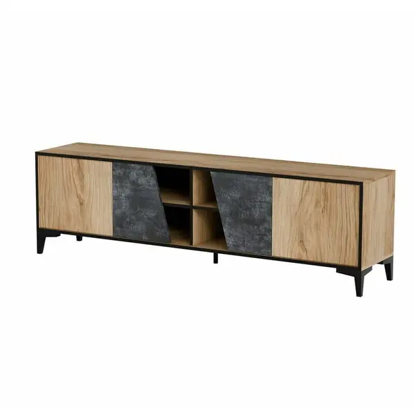 Cama MEBLE Comoda TV Cama Meble Ovo, 4 usi, finisaj mat, 180x38x53cm, MDF-PAL, Negru-Stejar