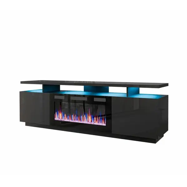 Cama MEBLE Comoda TV, Cama Meble, PAL-MDF, 40x52x180cm, Semineu electric inclus, Gri inchis