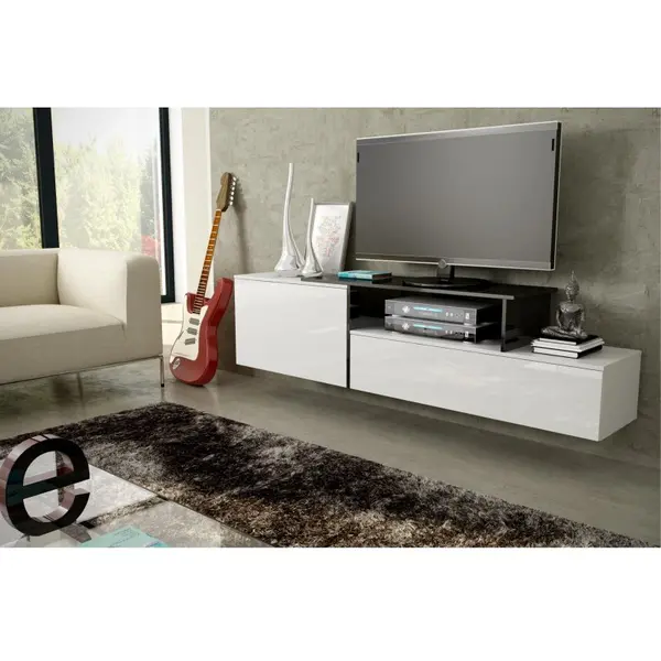 Cama MEBLE Comoda TV Cama Meble Sigma 3 180, PAL-MDF, Alb-Negru