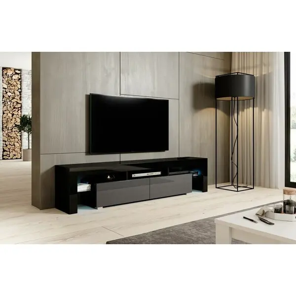 Cama MEBLE Comoda TV Cama Meble Toro 200, PAL-MDF, Negru-Gri