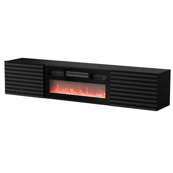 Cama MEBLE Comoda TV Cama Meble Tula, cu functie de incalzire, semineu, 183x35x37cm, Negru mat