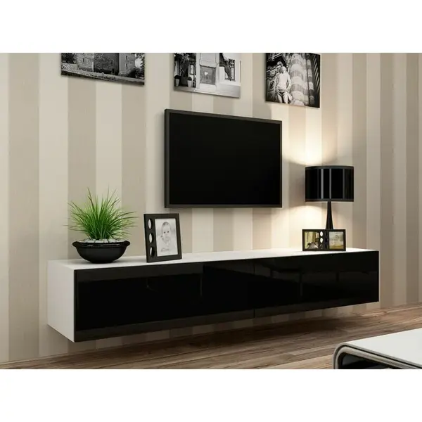 Cama MEBLE Comoda TV Cama Meble Vigo 180, 30-180-40 cm , PAL-MDF, Alb-Negru