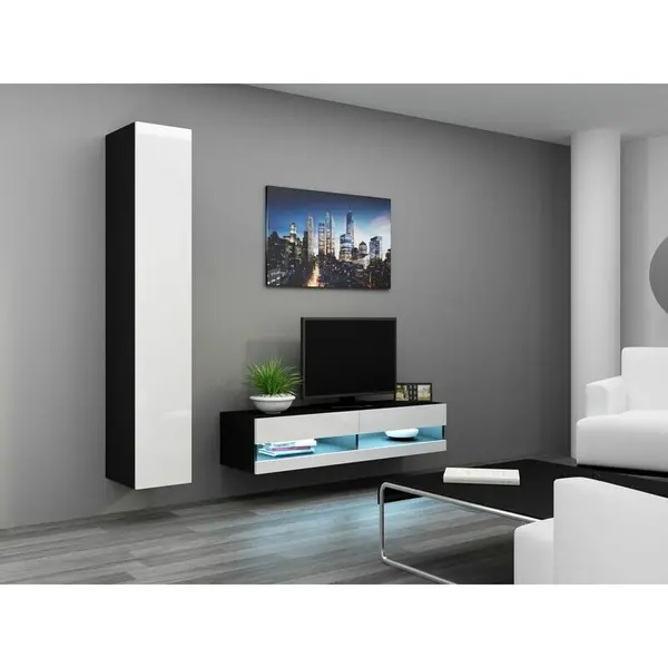 Cama MEBLE Comoda TV Cama Meble Vigo New, 30/140/40 cm, Negru-Alb lucios