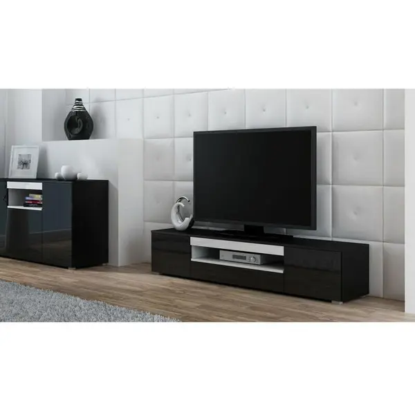 Cama MEBLE Comoda TV Cama Meble Viva 180, Negru-Alb