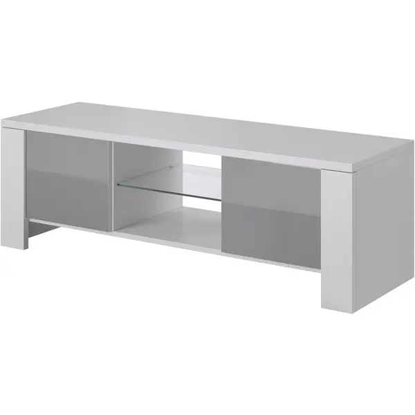 Cama MEBLE Comoda TV Cama Meble West, 42/130/42 cm, Alb-Gri lucios