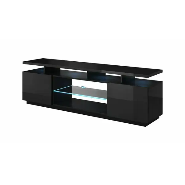 Cama MEBLE Comoda TV Coma Meble Eva 180x40x56, PAL-MDF, Negru lucios
