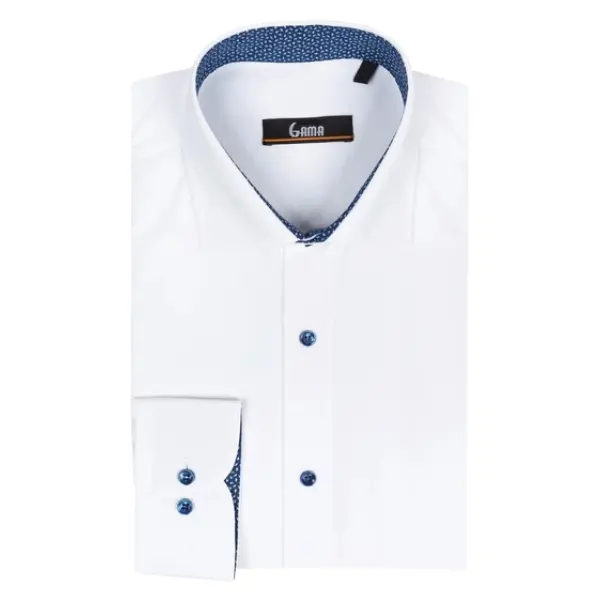 Camasa barbati GAM_1400 Slim Fit, alb/bleumarin microimprimeu, Gama | marimea 41/42