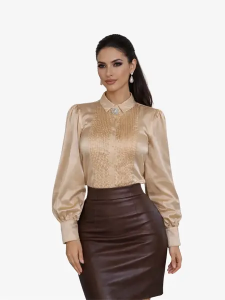 Camasa cu Brosa Aplicata din Bumbac "Reina", Bej - XS
