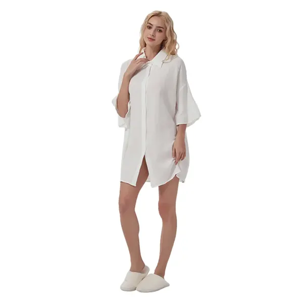 Camasa de noapte "White Grace" din bumbac, PJ028, Alb