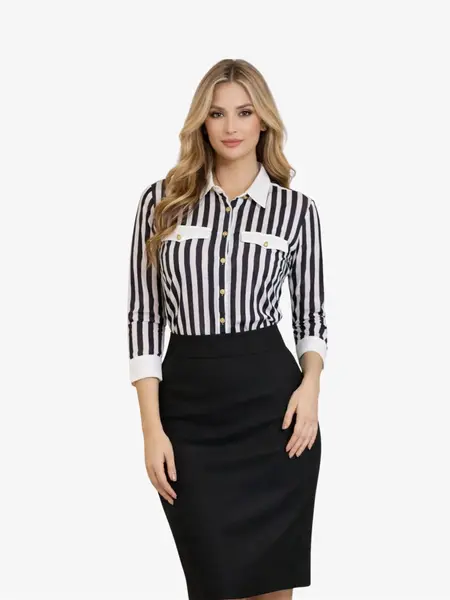 Camasa din Bumbac "Liana", Alb si Negru - XS