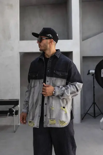 CAMASA OVERSIZE ISL BLACK-GREY CMBLACK1(17134) (MĂRIME: M)