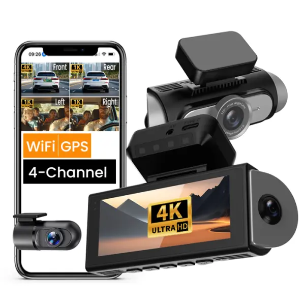 Camera Auto DVR iSEN M88PRO, 4 Canale, 4K + 3 1080P, GPS, WiFi, G-Sensor, Monitorizare Parcare, Ecran 3.39 , Inregistrare Fata Spate Lateral