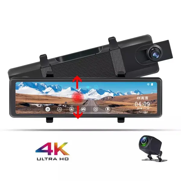 Camera auto oglinda retrovizoare, 12 inch IPS Full Touch Screen, WDR, 4K 3840 x 2160P Ultra HD Sony IMX415 camera fata, 1920 x 1048P camera fata, inregistrare dubla fata unghi 170 ° / spate unghi 150 °, 30fps, senzor coliziune, GPS, detectare miscare, d