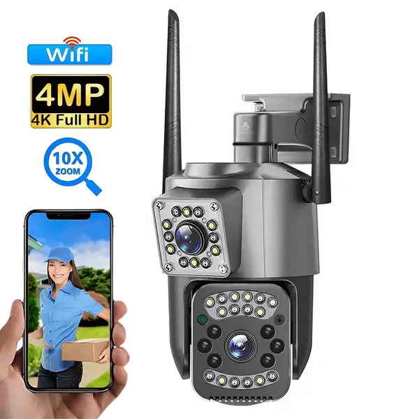 Camera de supraveghere 4MP, PTZ, comunicare bidirectionala, unghi larg, vedere nocturna color, senzor CMOS, zoom X10, detectare miscare, rezistenta la apa IP66