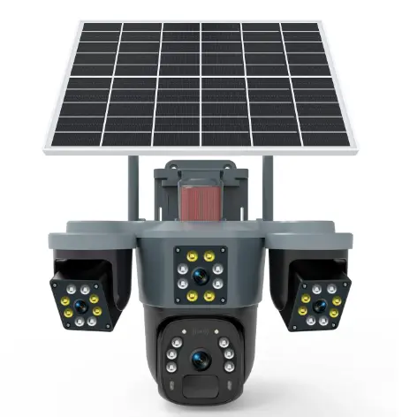 Camera de supraveghere cu panou solar si 4 lentile 4G cu senzor miscare si alarma GRI leduri multiple