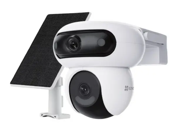 Camera de supraveghere cu rotatie duala si panou solar Ezviz CS-HB90/SP(4MP+4MP), Wi-Fi, 2K x2 , Full Color, functii AI detectie umana - vehicule, audio bidirectional, vedere panoramica, rotire-inclinare din aplicatie, slot card microSD