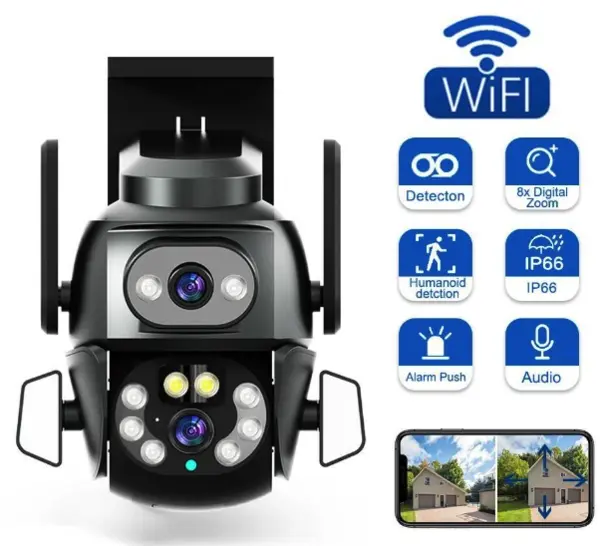 Camera de supraveghere Dubla PTZ 8MP 4K Q-S800 cu Aplicatie GRI