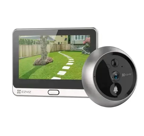 Camera de supraveghere Ezviz DP2C cu sonerie, 2MP, 1080p, IR5m, baterie de 4600 mAh, ecran color de 4.3inch, unghi larg de 155° si senzor PIR, audio bidirectional si vizualizare live disponibila