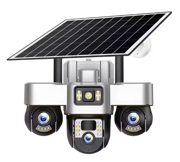Camera de supraveghere tripla cu panou solar SIM 4G 18MP Full HD 3 zone supravegheate simultan Vedere nocturna