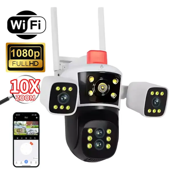 Camera de supraveghere WiFi cu 3 lentile, P8, rotatie panoramica, vedere nocturna IR, detectie miscare, audio bidirectional, stocare SD/Cloud