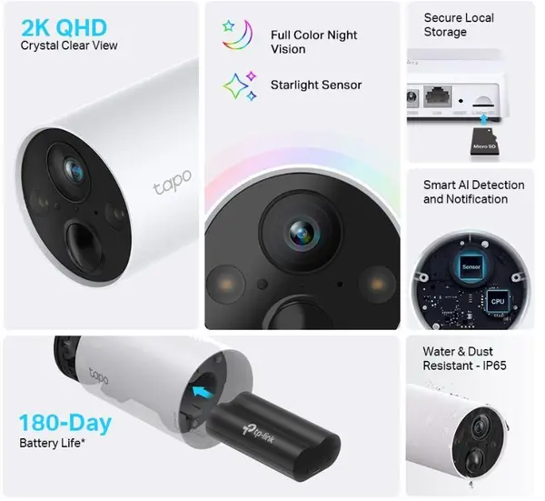 Camera de supraveghere WiFi TAPO 2K Full Color microfon - TAPO C420S1