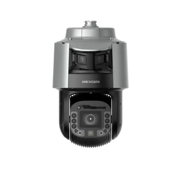 Camera exterior IP Speed Dome PTZ cu lentila tripla si iluminare duala Hikvision Darkfighter TandemVu DS-2SF8C442MXG1-ELWY/26, 4 MP, 2.8 mm - 6-252 mm, IR/lumina alba 300/30 m, auto-tracking, difuzor, zoom optic 42X, slot card, PoE